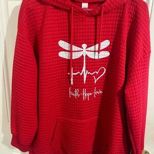 Red Quilted Hoodie with Dragonfly Design